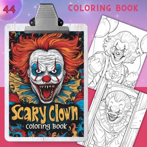 SCARY CLOWNS Malbuch, 44 Seiten zum Ausmalen für Erwachsene und Kinder, zum Ausmalen, 8,5x11 Größe, PDF, Instant Download