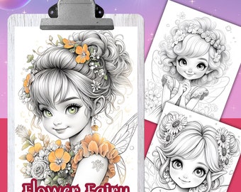 FLOWER FAIRY - 25 Coloring Pages, Coloring book for adults and kids, grayscale coloring sheets, 8.5x11 and A4 Size, PDF