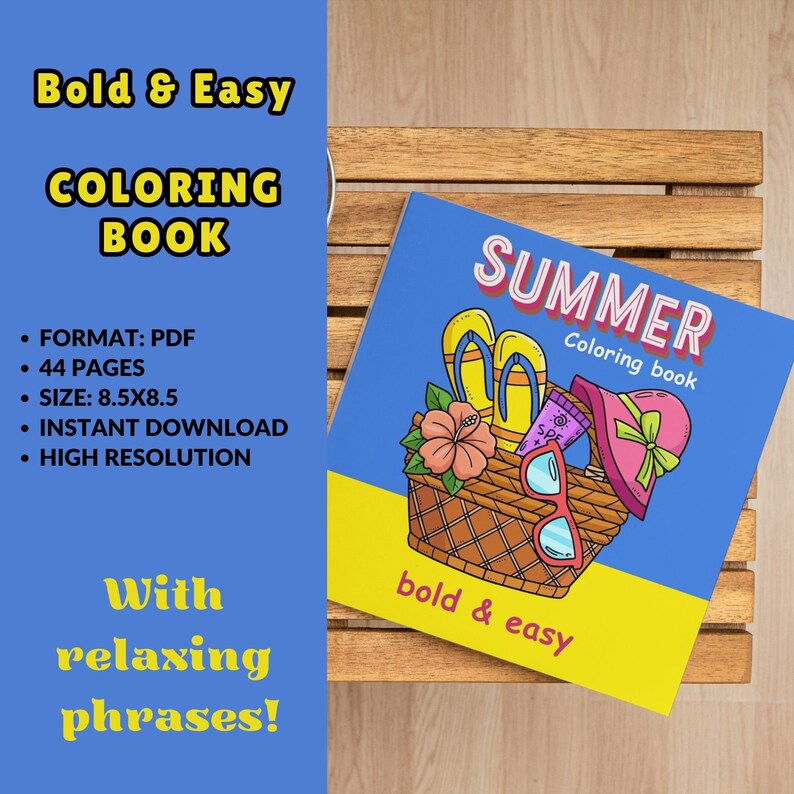 44 Coloring Pages, SUMMER Bold & Easy, Coloring Book for Adults and ...