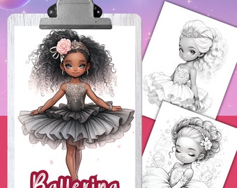 Libro para colorear, BAILARINAS, 21 páginas para colorear para adultos y niños, hojas para colorear, tamaño 8.5x11 y A4, PDF, Descarga instantánea