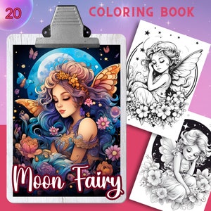 Moon Fairies Coloring Book, 20 Coloring Pages, Coloring book for adults and kids, Baby and fairy girl coloring sheets, 8.5x11 and A4 Size