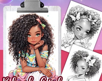 Libro para colorear de una chica negra, 31 páginas para colorear para adultos y niños, hojas para colorear, tamaño 8.5x11 y A4, PDF, descarga instantánea