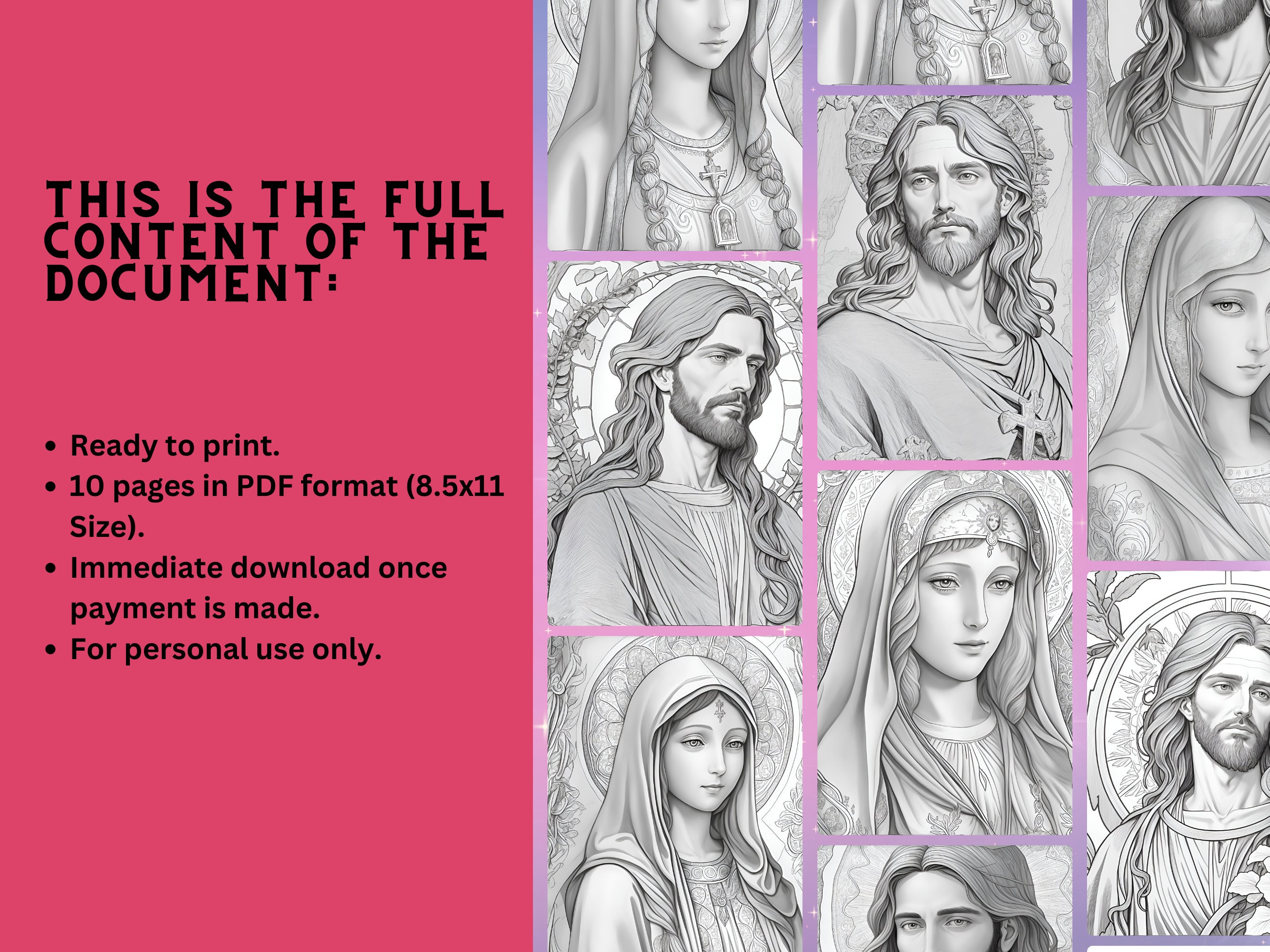 Jesus Christ & Virgin Mary 10 Coloring Pages, Coloring Book for Adults ...