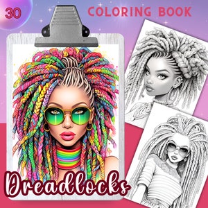 DREADLOCKS HAIRSTYLES Coloring Book, 30 Coloring pages for adults and kids, coloring sheets, 8.5x11 and A4 Size, PDF, Instant Download