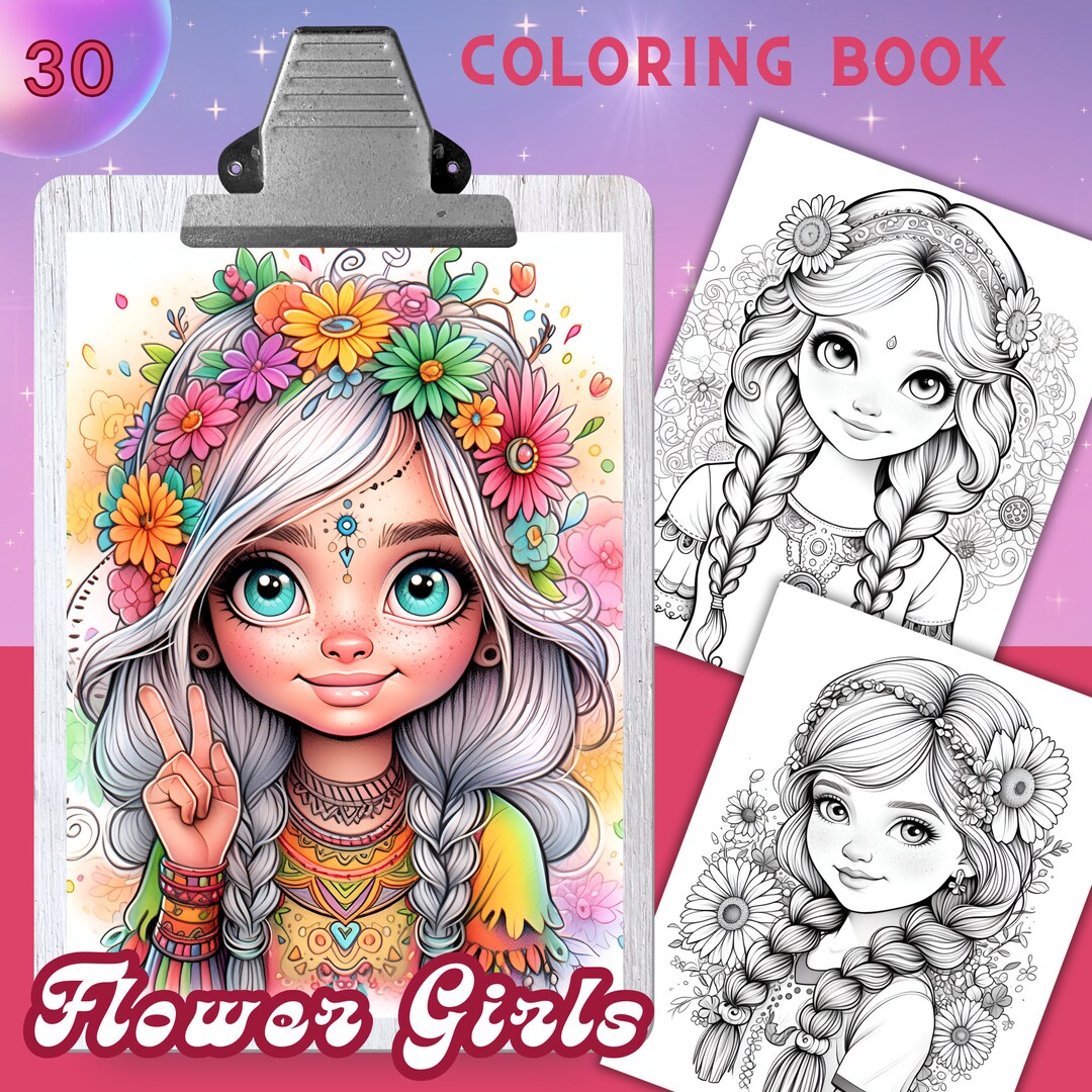 FLOWER GIRLS Part-2 Coloring Pages, 30 Coloring Book for Adults and ...