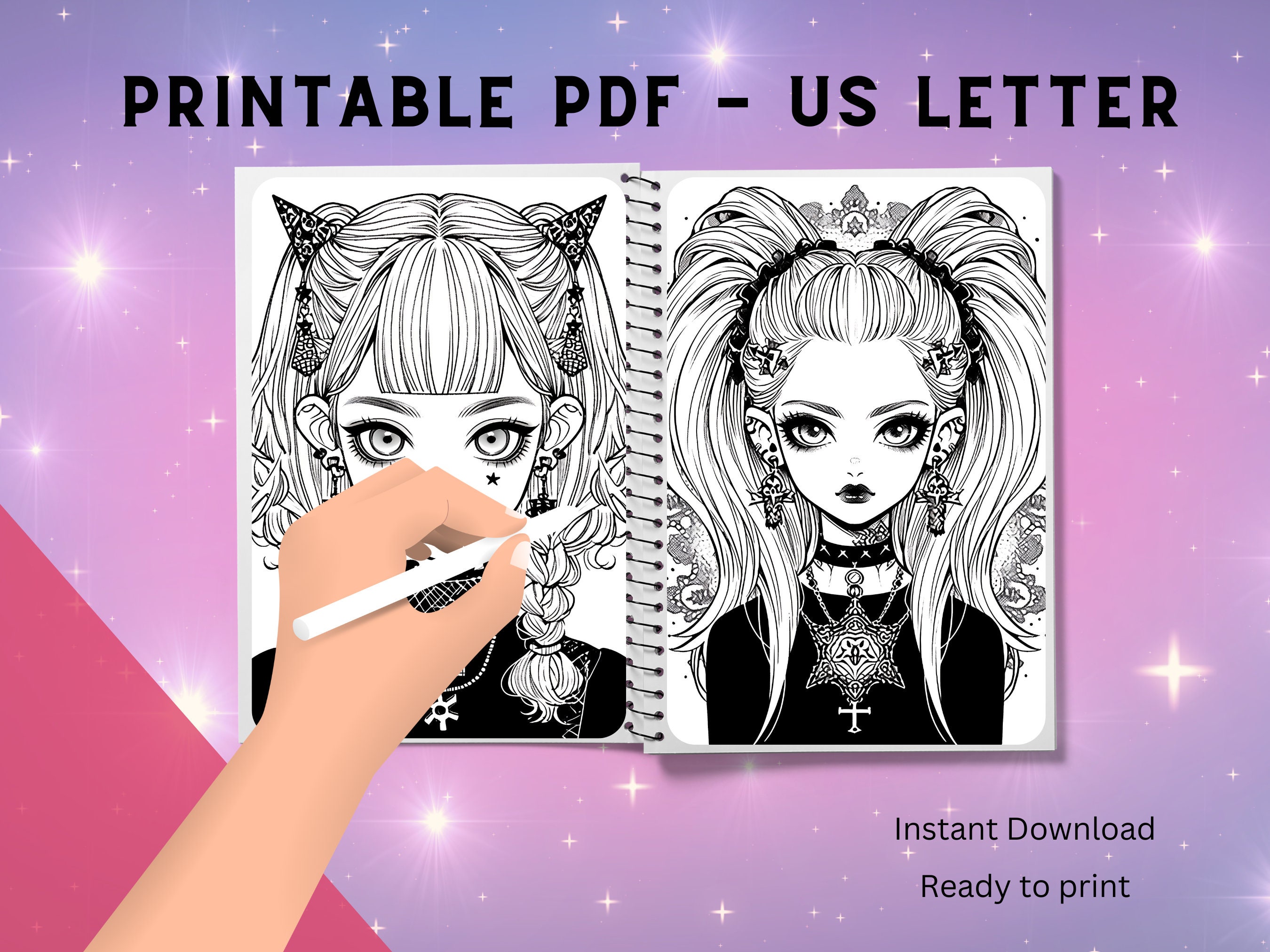 Anime Goth Girls Coloring Book, 60 Coloring Pages for Adults and Kids ...