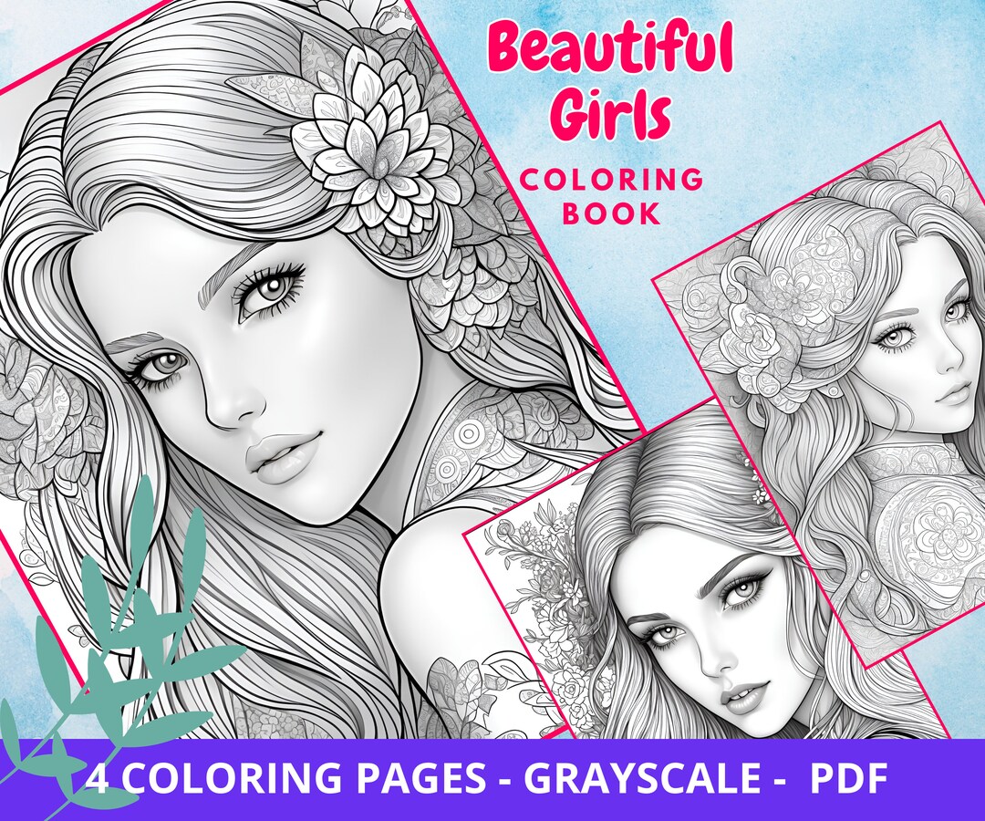 4 Beautiful Girls Coloring Pages Coloring Book for Adults - Etsy