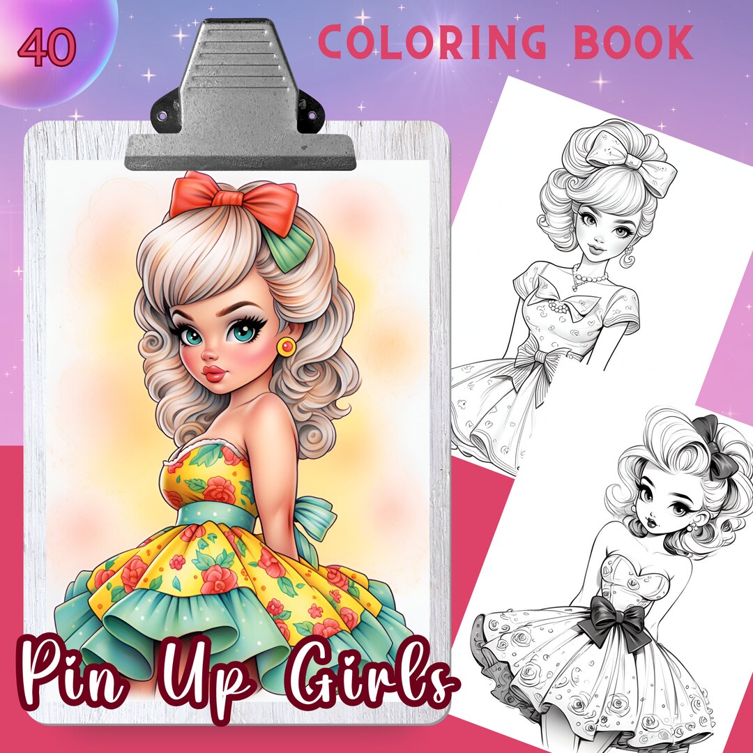PIN UP Girls Coloring Book, 40 Coloring Pages for Adults and Kids ...