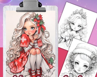 CHRISTMAS GIRLS Coloring Book, Relaxing Designs for Stress Relief and Mindfulness, 25 Unique Illustrations, PDF, Winter coloring