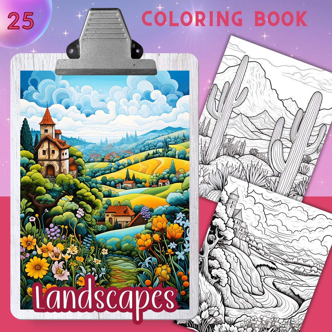 LANDSCAPES Coloring Book, 25 Coloring Pages for Adults, Coloring Sheets ...