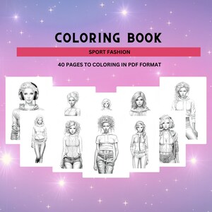 Sport Fashion, 40 Coloring Pages, Coloring Book for Adults, Grayscale ...