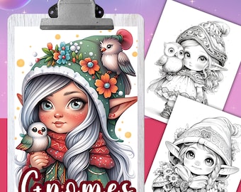 GNOMES Coloring Book, 35 Coloring pages for adults and kids, coloring sheets, 8.5x11 and A4 Size, PDF, Instant Download