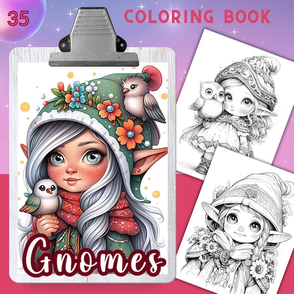 GNOMES Coloring Book, 35 Coloring pages for adults and kids, coloring sheets, 8.5x11 and A4 Size, PDF, Instant Download