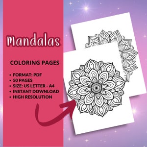 MANDALAS, 50 Coloring Pages, Coloring Book for Adults and Kids, Stress ...