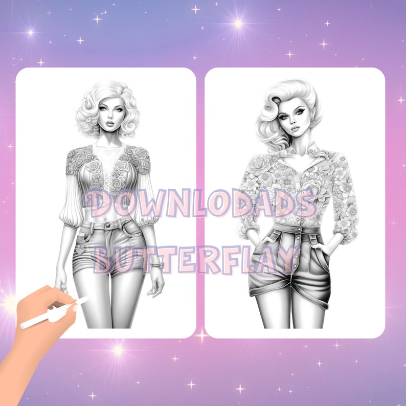 Vintage Fashion, 40 Coloring Pages, Coloring Book for Adults, Grayscale ...