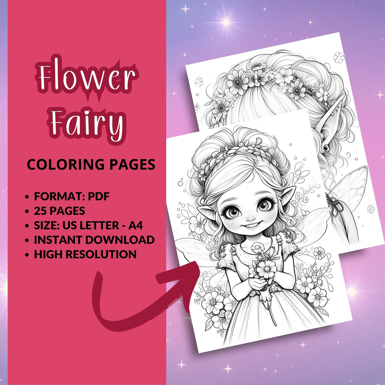 FLOWER FAIRY - 25 Coloring Pages, Coloring Book for Adults and Kids ...