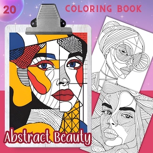 ABSTRACT BEAUTY Coloring Book, 20 Coloring pages for adults, coloring sheets, Printable, 8.5x11 and A4 Size, PDF, abstract faces, portraits