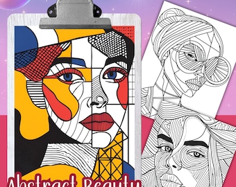 ABSTRACT BEAUTY Coloring Book, 20 Coloring pages for adults, coloring sheets, Printable, 8.5x11 and A4 Size, PDF, abstract faces, portraits