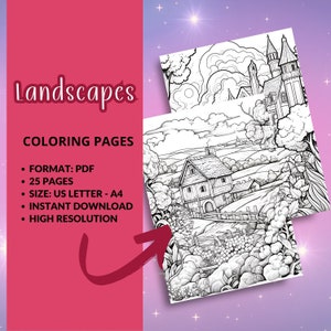 LANDSCAPES Coloring Book, 25 Coloring Pages for Adults, Coloring Sheets ...
