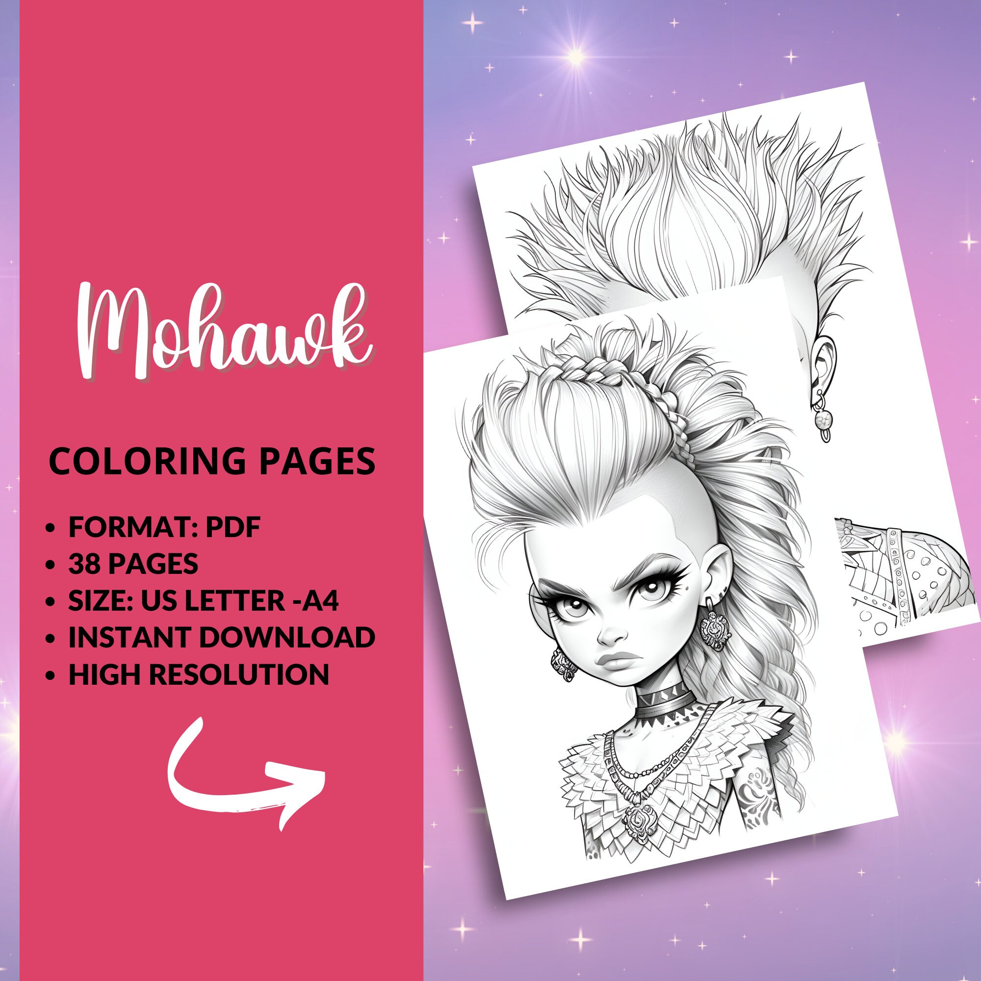 Mohawk Coloring MOHAWK HAIRSTYLES - 38 Coloring Pages, Coloring Book for Adults and ...