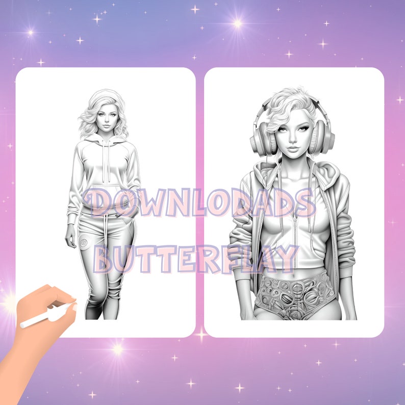 Sport Fashion, 40 Coloring Pages, Coloring Book for Adults, Grayscale ...