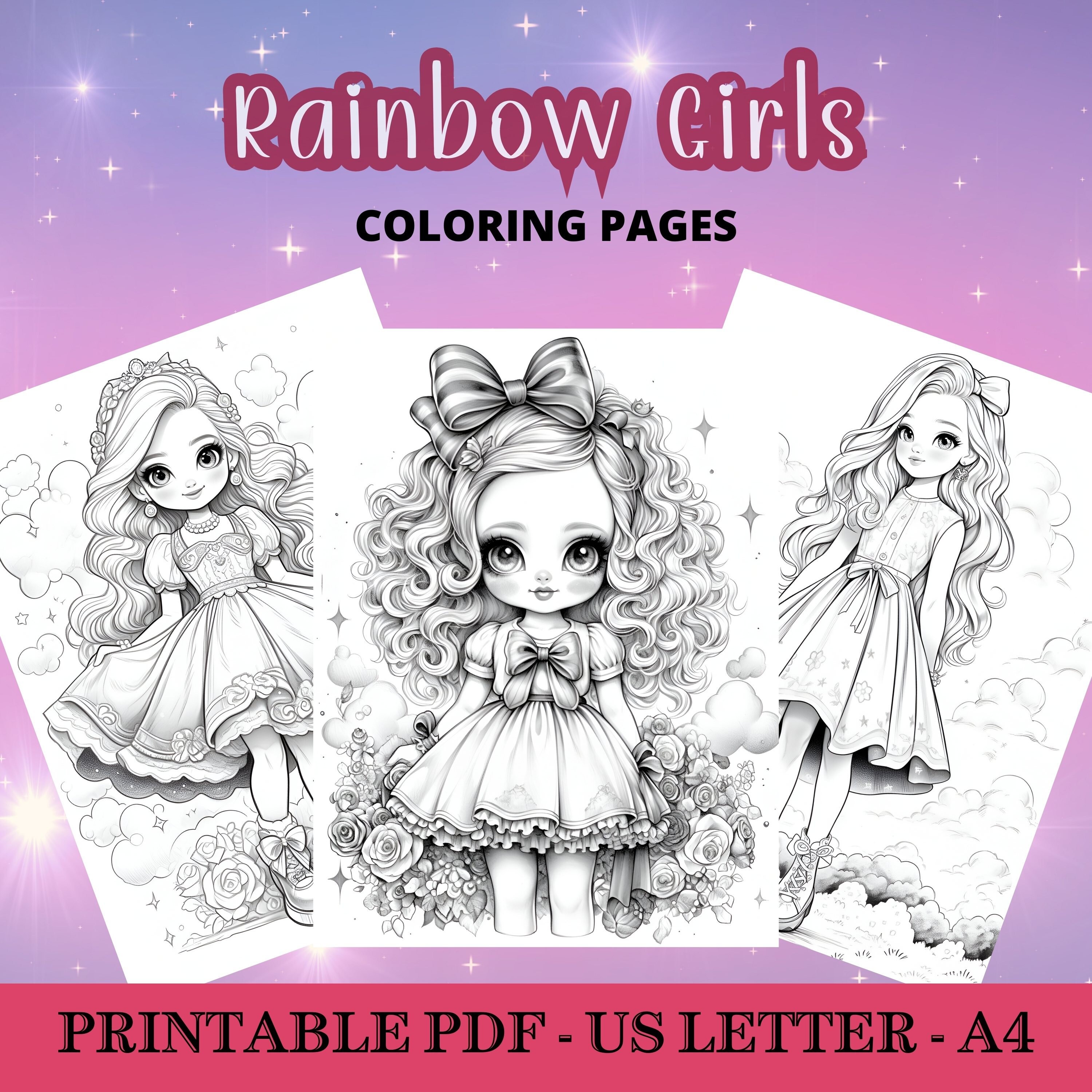 RAINBOW GIRLS, 25 Coloring Pages, Coloring Book for Adults and Kids ...