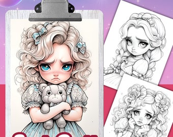 SAD DOLLS - 20 Coloring Pages, Coloring book for adults and kids, grayscale coloring sheets, 8.5x11 and A4 Size, PDF