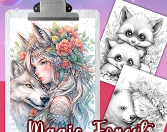 MAGIC FOREST - 30 kleurplaten, kleurboek voor volwassenen en kinderen, grijswaarden kleurplaten, 8,5 x 11 en A4-formaat, pdf