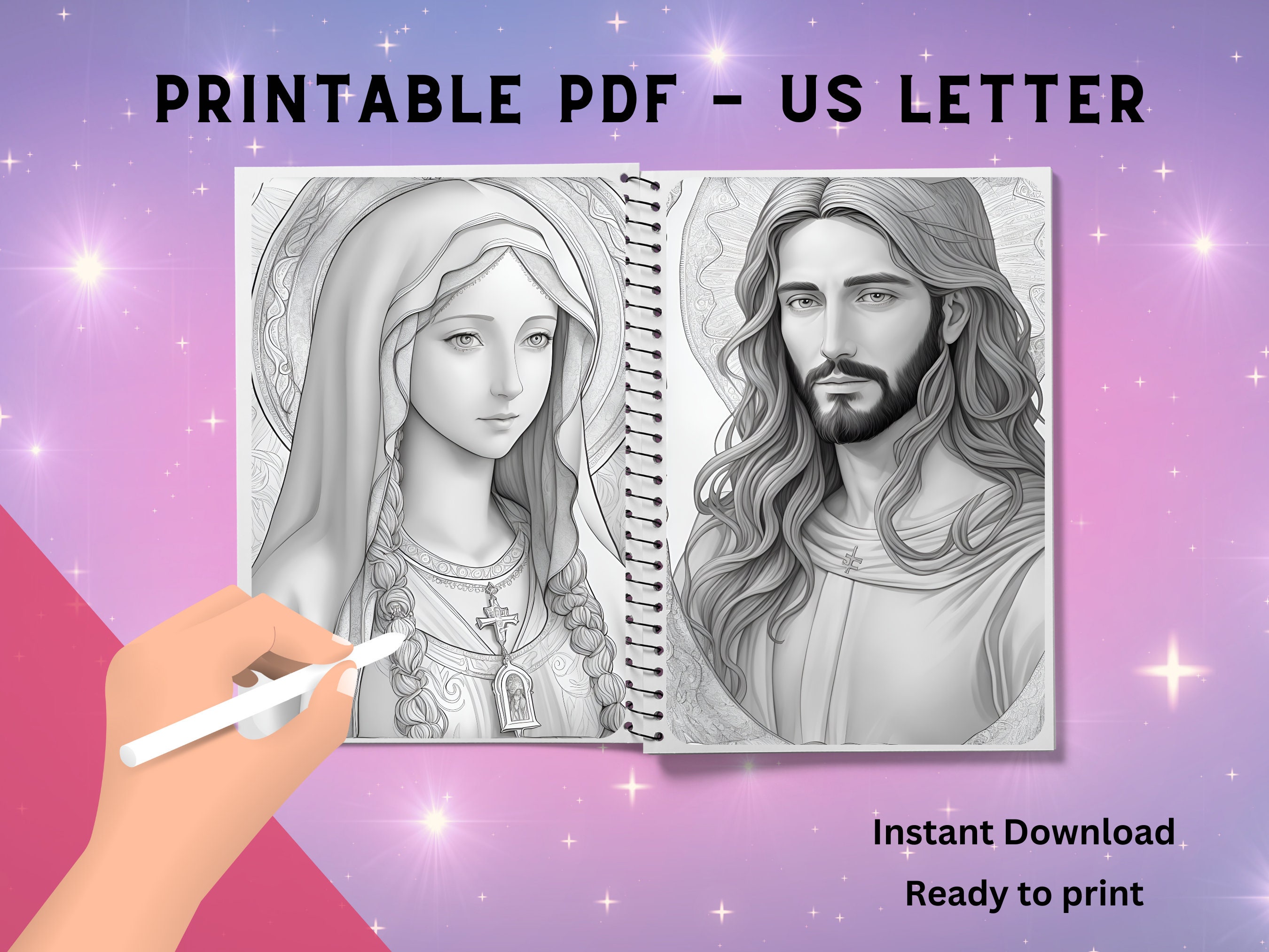 Jesus Christ & Virgin Mary 10 Coloring Pages, Coloring Book for Adults ...