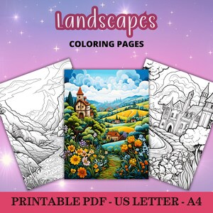 LANDSCAPES Coloring Book, 25 Coloring Pages for Adults, Coloring Sheets ...