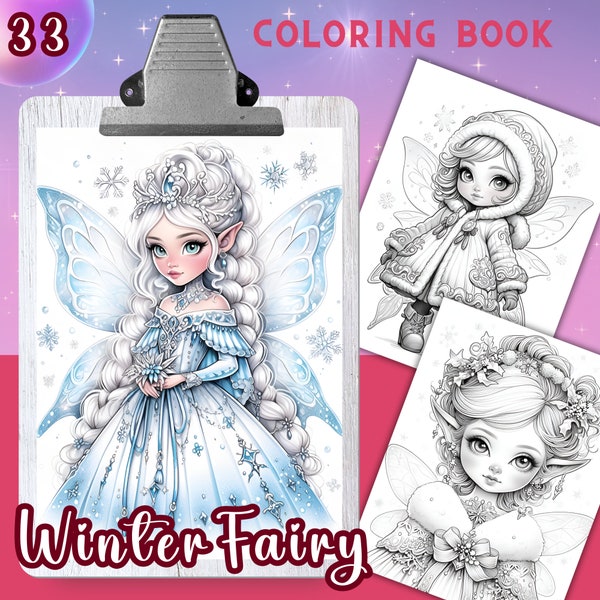 WINTER FAIRY Coloring Book, Relaxing and Inspiring Designs for Stress Relief and Mindfulness, 33 Unique Illustrations, PDF, fantasy coloring