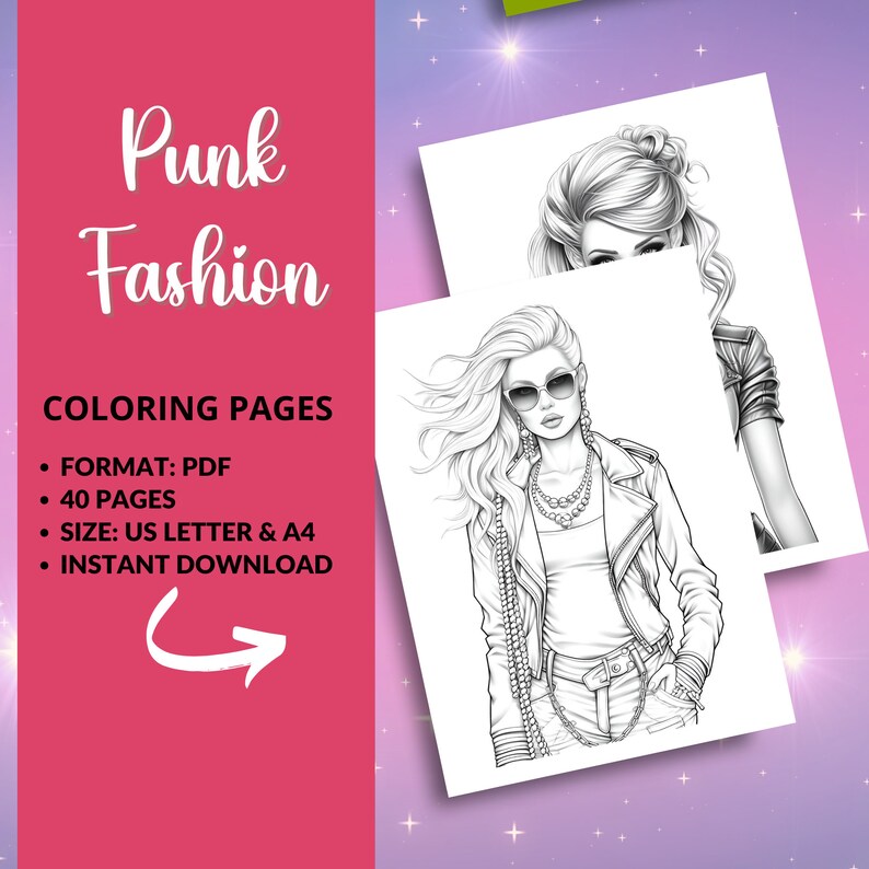 Color Book Punk PUNK FASHION 40 Coloring Pages Coloring Book for Adults and - Etsy