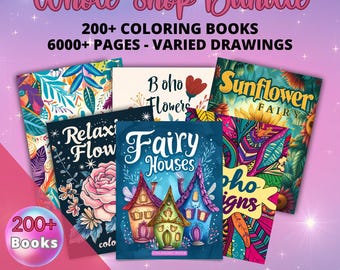 Coloring Book Whole Shop Bundle, 5500+ Coloring Pages, 180+ Coloring books, grayscale coloring sheets, 8.5x11 and A4 Size, Lifetime access