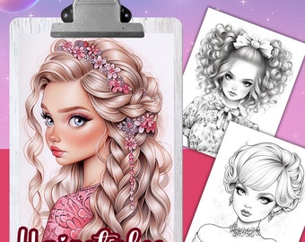 HAIRSTYLES - 35 Coloring Pages, Coloring book for adults and kids, grayscale coloring sheets, 8.5x11 and A4 Size, PDF, Instant Download