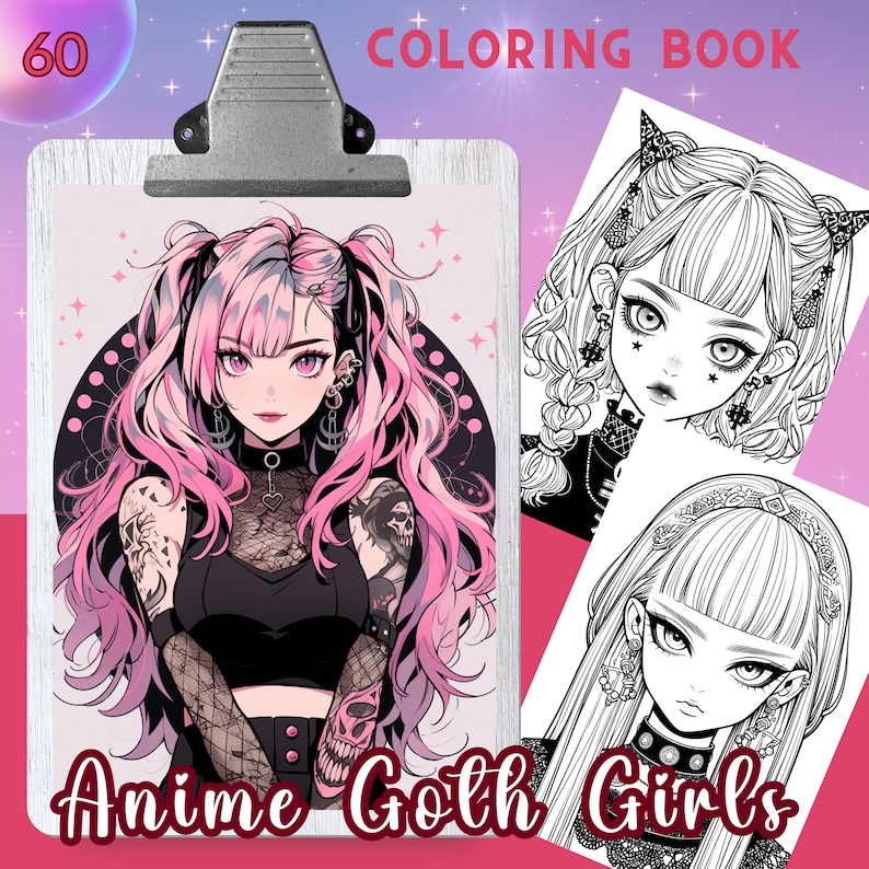 Anime Goth Girls Coloring Book, 60 Coloring Pages for Adults and Kids ...