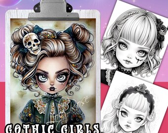 GOTHIC GIRLS - 45 Coloring Pages, Coloring book for adults and kids, grayscale coloring sheets, 8.5x11 and A4 Size, PDF