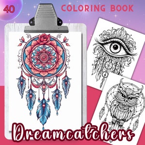 Traumfänger Malbuch, Entspannende und Inspirierende Designs für Stressabbau und Achtsamkeit, 40 Einzigartige Illustrationen, PDF, 8.5X11 und A4