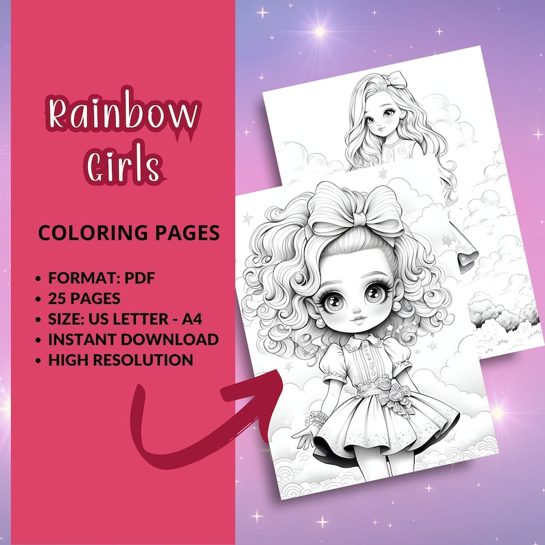 RAINBOW GIRLS, 25 Coloring Pages, Coloring Book for Adults and Kids ...