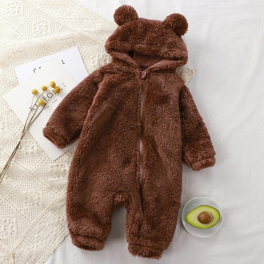 Cute Baby fluffy Bear Hooded Jumpsuit Toddlers Etsy
