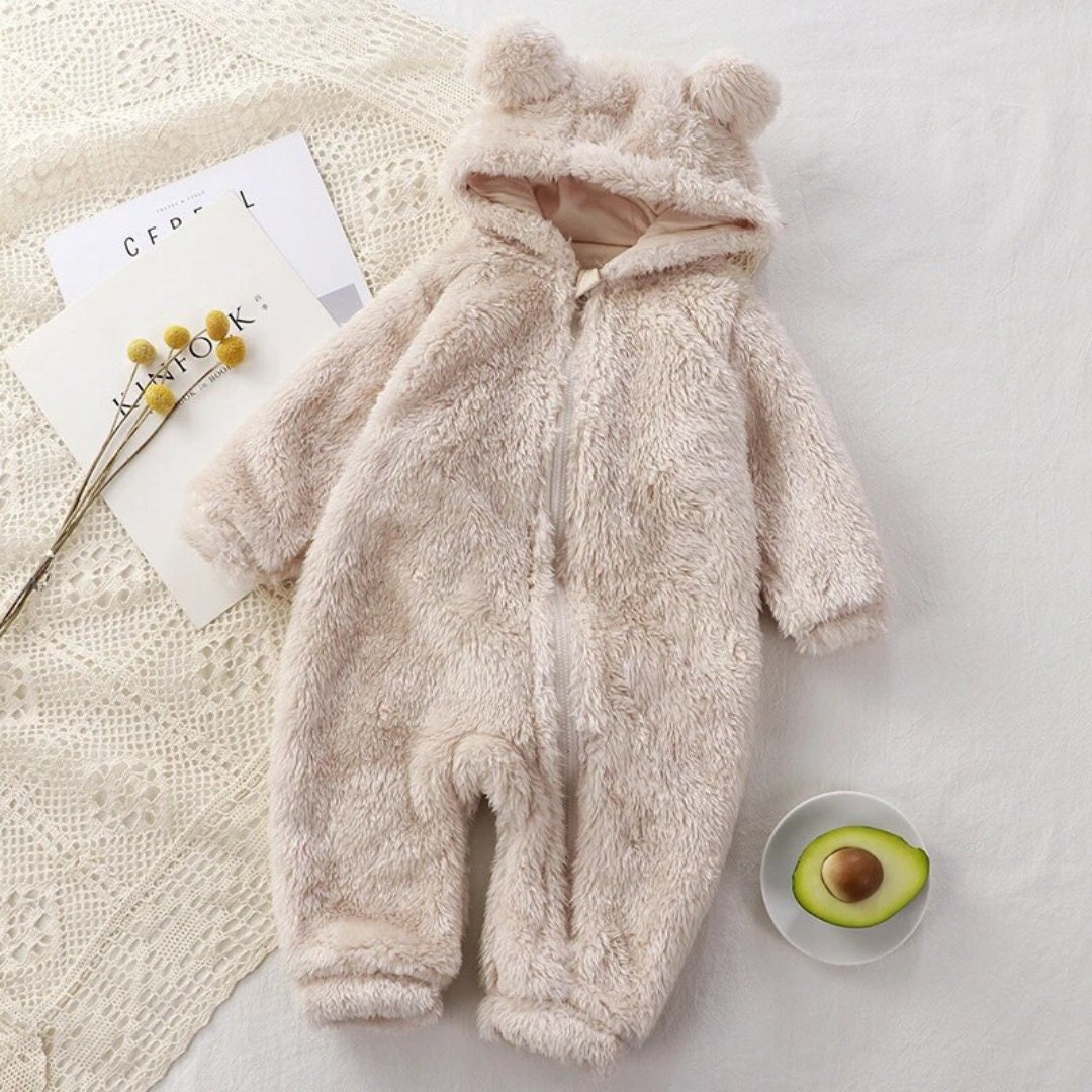 Cute Baby fluffy Bear Hooded Jumpsuit Toddlers, Baby Romper, Baby Boy ...