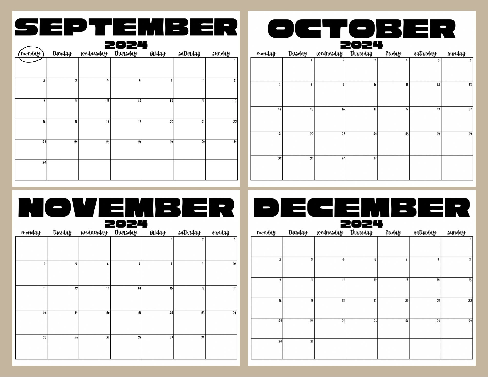 2024 Calendar 2024 Monthly Planner Landscape Simple and Minimalistic ...