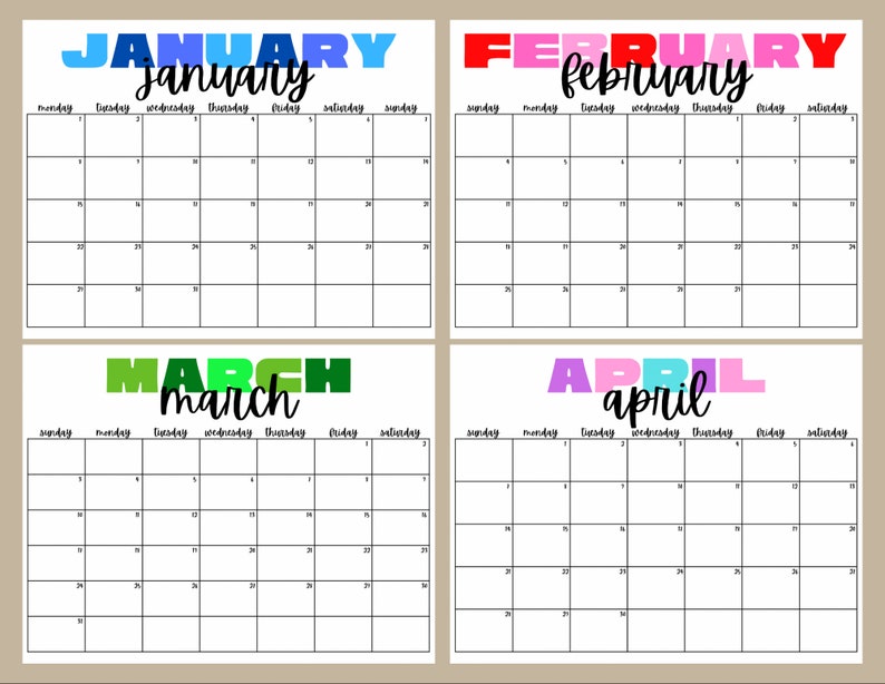 2024 Calendar With Color 2024 Monthly Planner Landscape Simple Color ...