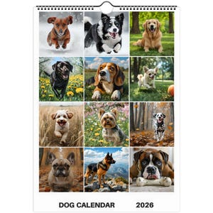 2026 Hanging Wall Calendar - Cute Dogs Design - Personalized Pet Lovers Gift