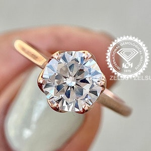 2 CT Round Cut Lab Diamond Solitaire Engagement Ring, Six Prong Set Conflict Free Diamond Ring, CVD Diamond Wedding Ring For Bride