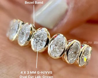 Lab Grown Oval Full Eternity Diamond Band With Bezel Setting - Oval Cut Wedding Band - Promise Ring For Anniversary - Gift For Her