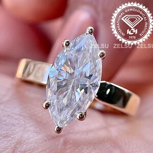 3 CT Marquise Cut Lab Grown Diamond Ring Vintage Engagement Ring Plain Band IGI Certified Lab Diamond Wedding Ring Anniversary Gifts For Her