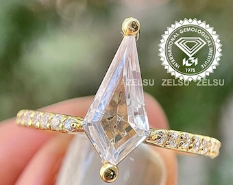 Kite Cut Lab Grown Diamond Engagement Ring, 1.0 Carat, Pave Band