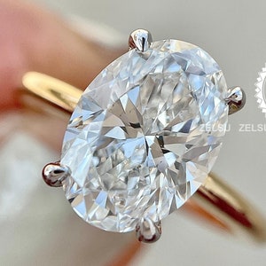 Lab Diamond Hidden Halo Engagement Ring, 2 Carat Oval E/VVS2 Diamond Solitaire Engagement Ring, Lab Created Diamond Ring, 14k Yellow Gold
