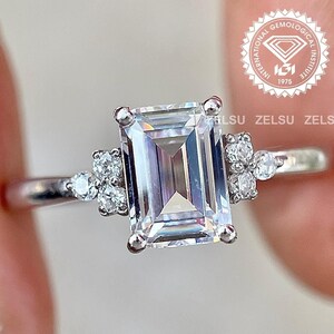 1.30 Carat E color VVS2 Clarity IGI Certified Emerald Cut Lab Grown Diamond Engagement Ring, 14K White Gold