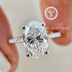 3.0Carat E Color VVS2 Clarity IGI Certified Lab Grown Oval Cut Diamond Engagement Ring,Side Round & Marquise Diamonds White Gold